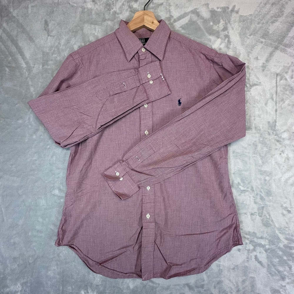 Polo Ralph Lauren Lowell Mens 15.5/35 Shirt Burgundy Houndstooth 100% Cotton
